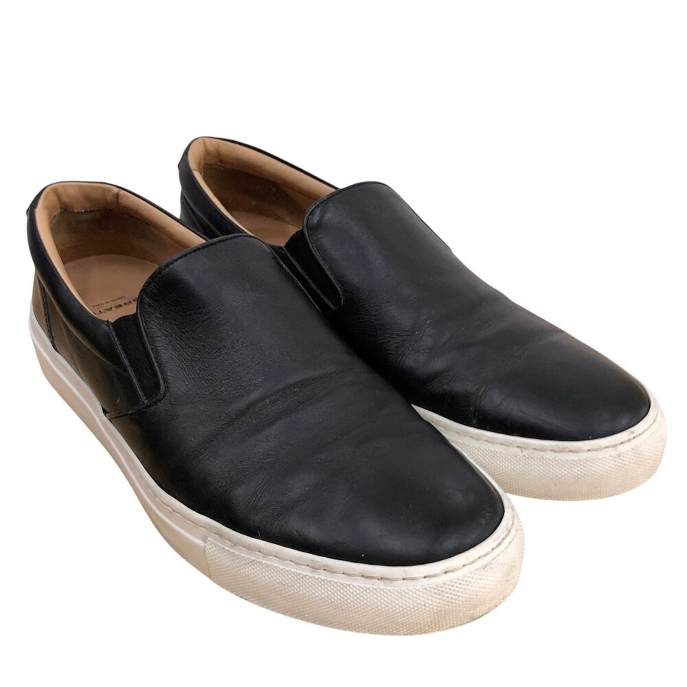 GREATS Shoes Mens 12 Black Leather Slip On Sneakers White Sole Casual